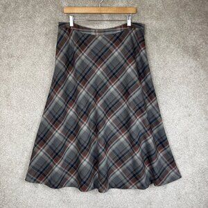 Jones New York Skirt Womens 14 Gray Plaid Midi Flare Side Zip Lined